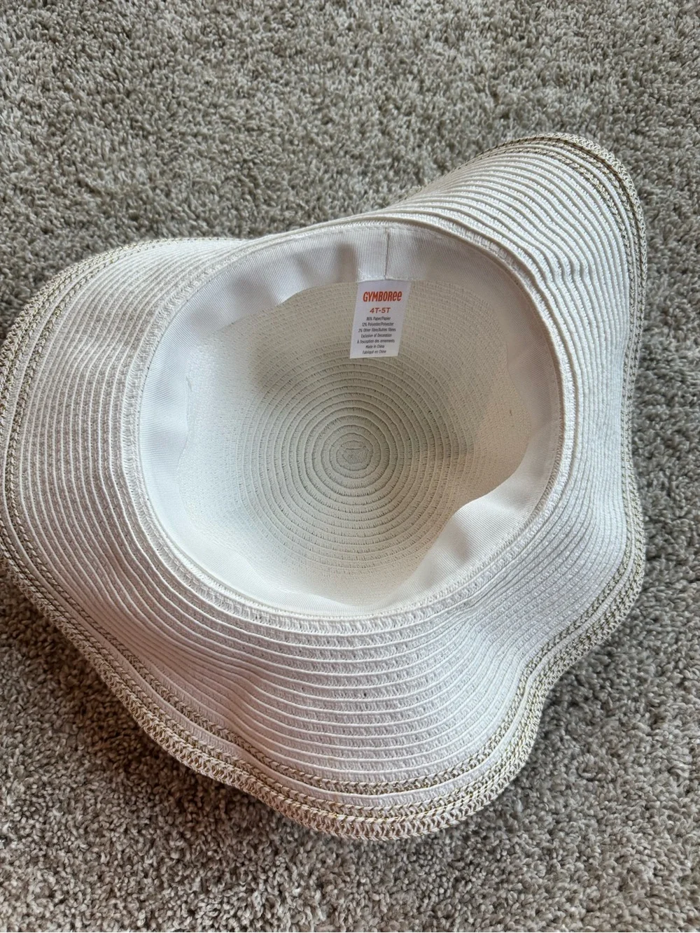 Gymboree Girls White Floppy Sun Hat Size 4T-5T Flower Wide Brim Beach Hat